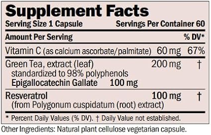 ANDREW LESSMAN Resveratrol-100 EGCG 100mg - 60 Capsules - Two Naturally Occurring Anti-oxidants Without Alcohol or Caffeine.