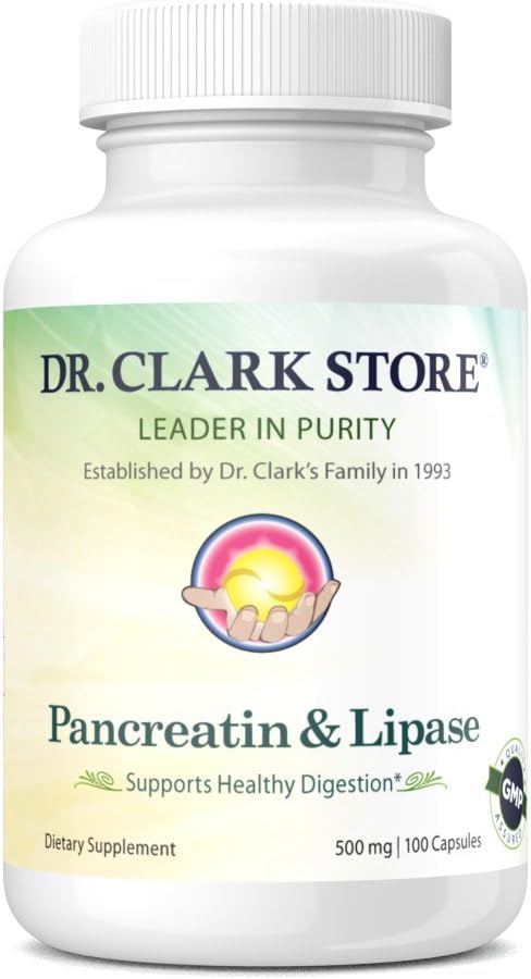 Dr. Clark Pancreatin and Lipase Enzyme Supplement 500mg 100 Gelatin Capsules