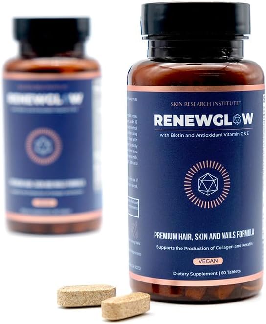 Skin Research Institute Renewglow Biotin Supplement - Vegan Friendly - Healthy Skin Nail and Hair 3 Pack
