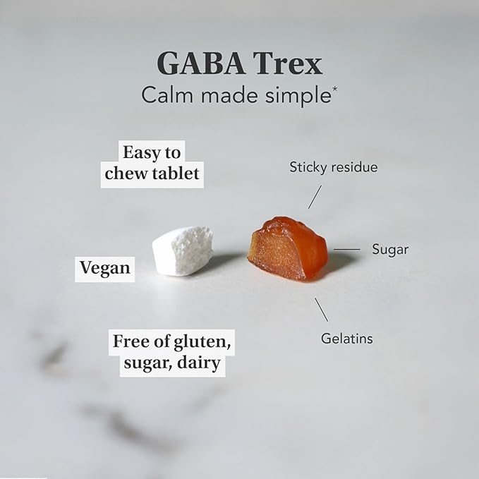 Neuroscience GABA Trex - Chewable GABA &amp L-Theanine Supplement and Calm Aid for Rest Relaxation and Stress Support - Vegan Sleep Aid Tablets - Grape Flavored (60 Tablets)