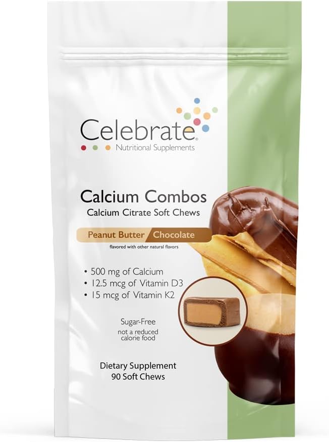 Celebrate Vitamins Bariatric 500mg Calcium Citrate Soft Chews Combo with 500 IU Vitamin D3 – Essential for Gastric Bypass Patients &amp Bone Health - Sugar &amp Gluten Free (90 Chews)