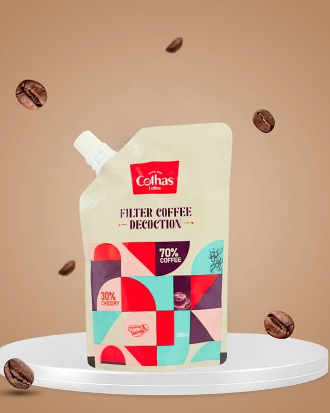 Cothas Ready To Use Filter Coffee Decoction - Each Pouch 200ml Pack of 8 = 4lbs [ Ro Purified Water70% Coffee 30% Chicory ]