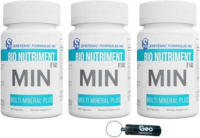 Systemic Formulas MIN #140 Multi Mineral Plus – 60 Capsules | Essential Mineral Complex for Daily Wellness Cellular Replenishment &amp GeoMetal™ Keychain Pill Holder (Pack of 3)
