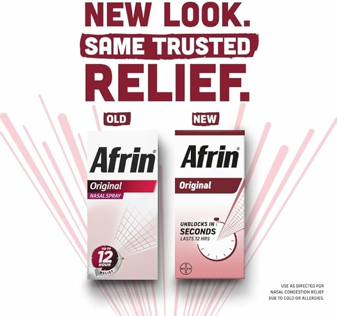 Afrin Original Maximum Strength 12 Hour Nasal Congestion Relief Spray - 3 bottles 1 FL OZ (30mL) each. Total 3 FL OZ (90 mL)