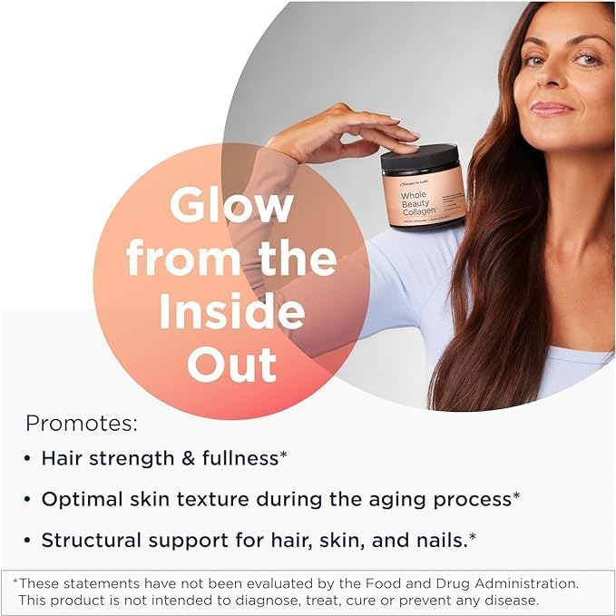 Designs for Health Whole Beauty Collagen - Collagen Peptides Silica &amp Biotin Powder to Support Hair Skin and Nails - Support Hair Strength &amp Fullness (30 Servings)