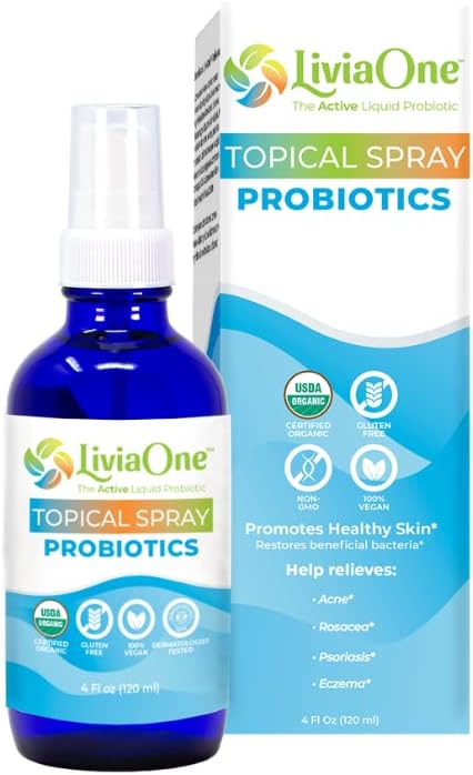 LiviaOne USDA Organic Topical Probiotics for Skin Health | Lactobacillus Acidophilus Probiotic | Gut Health &amp Immune Support Supplement | Vegan | Non-GMO | Gluten Free | 4 Fl Oz