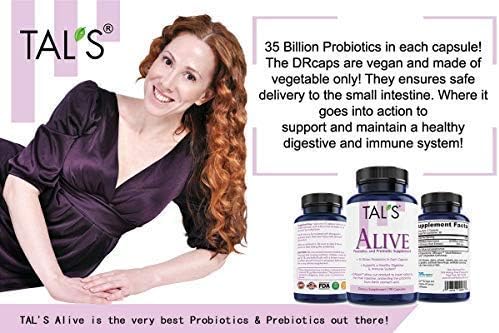 TAL'S Alive Probiotics &amp Prebiotics Supplement | 90ct - 35 Billion CFU | DR Caps for Effective Absorption| Promotes Healthy Immune Digestive Health | Improve Your Gastrointestinal (GI) System