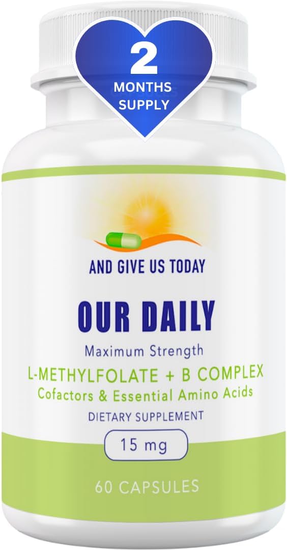 Our Daily Vites L-Methylfolate B Complex Cofactors &amp Essential Amino Acids (15mg) - Active Folate Methylated B12 Methylcobalamin B6 and Glycine - 60 Count