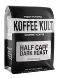 Koffee Kult Half Caff Coffee Whole Bean Dark Roast Half Caffeine Decaf Low Acid Naturally Decaffeinated (12oz Ground)