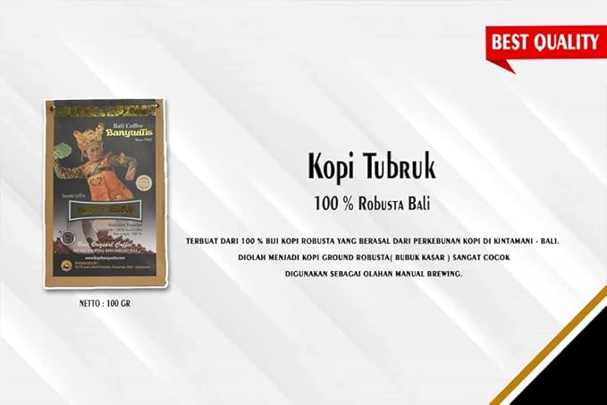 BanyuaTis Indonesia Coffee Robusta Kopi Tubruk Ground Coffee 100g Pack of 2