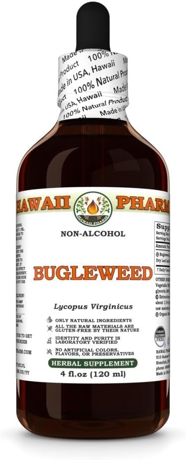 Hawaii Pharm Bugleweed Alcohol-Free Extract Glycerite for Thyroid Balance Eases Premenstrual Discomfort Soothes Breast Tenderness Supports Women's Wellness - 4 fl.oz
