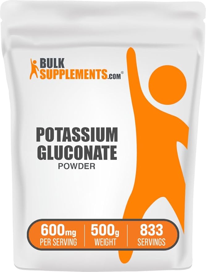 BulkSupplements.com Potassium Gluconate Powder - for Hydration Support Mineral Supplement Potassium 99mg - Gluten Free 600mg per Serving 500g (1.1 lbs) (Pack of 1)