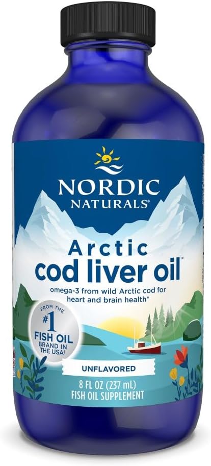 Nordic Naturals Arctic Cod Liver Oil Unflavored - 8 oz - 1060 mg Total Omega-3s with EPA &amp DHA - Heart &amp Brain Health Healthy Immunity Overall Wellness - Non-GMO - 48 Servings