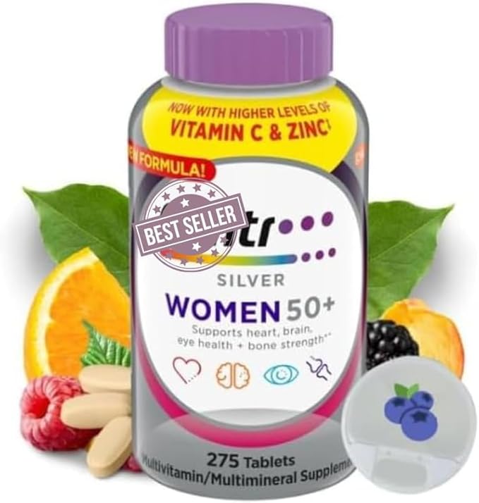 Silver Women's Multivitamin for Women 50 Plus Multivitamin/Multimineral Supplement with Vitamin D3 B Vitamins Non-GMO Ingredients Supports Memory and Cognition in Older Adults 275 Tablets