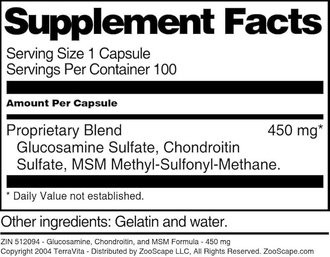 Glucosamine Chondroitin and MSM Formula - 450 mg (100 Capsules ZIN: 512094) - 3 Pack