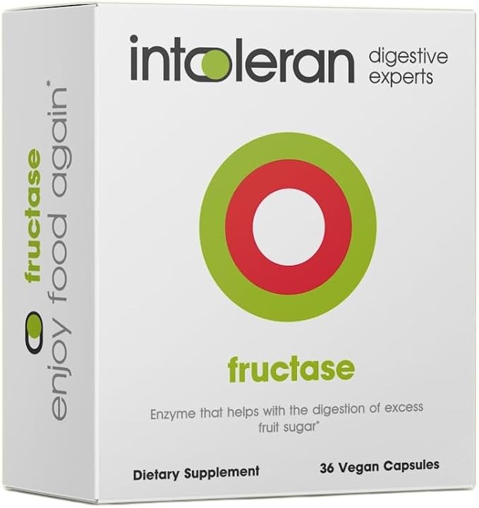 Intoleran Fructase Digestive Enzymes - 36 Capsules | Supplement for Fructose Intolerance | Enzymes to Help Digest Sugary Foods &amp Drinks (Fruit Sugar) | Fast Acting | Pure and Vegan | Low FODMAP