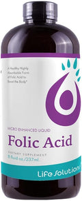 Life Solutions Liquid Folic Acid Supplement – 800 mcg Vitamin B9 per Serving – Berry Flavor 8 fl oz – Fast Absorption Prenatal Heart &amp Brain Support