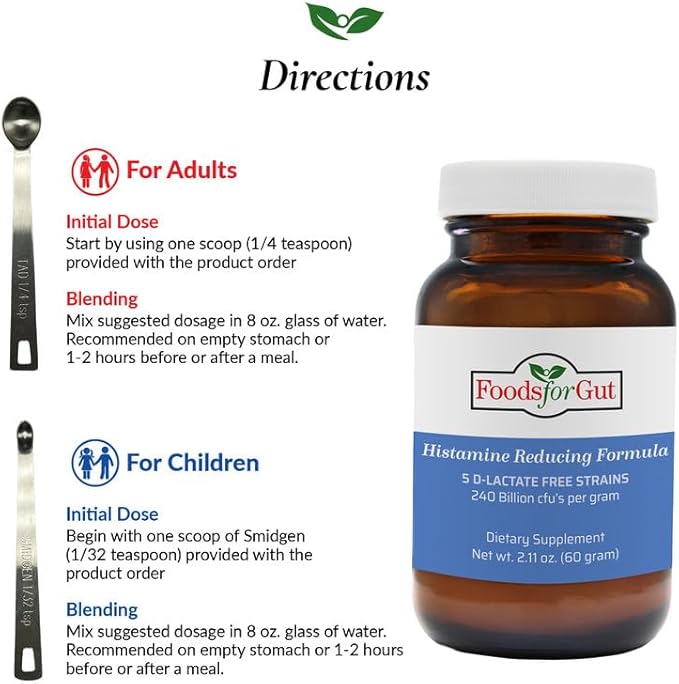 Foods For Gut Histamine &amp D Lactate Free Probiotics Powder 240 Billion CFU | Made in USA | No Additives | Direct from Manufacturer | No Third-Party Storage | Immune Support | 60 Grams (2.11 OZ)