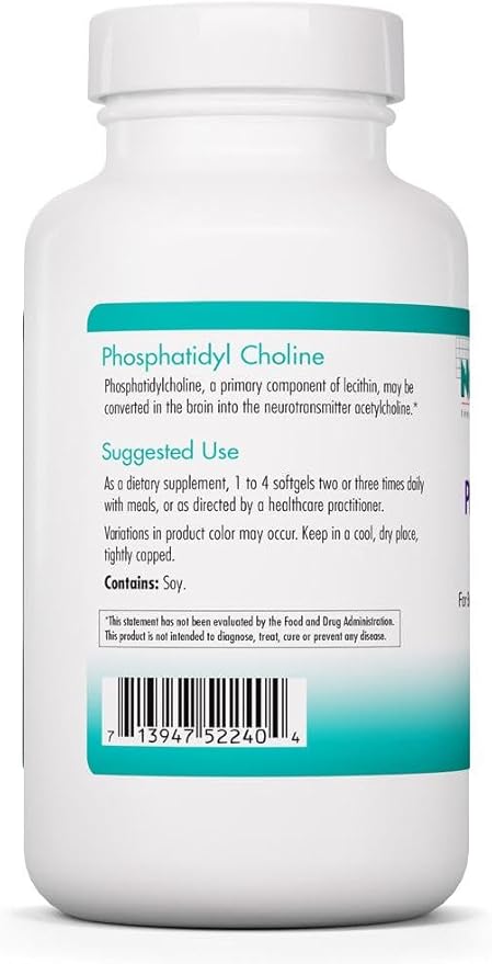 NutriCology Phosphatidyl Choline - 385 mg Phosphatidylcholine Lecithin - Brain Liver &amp Cell Membrane Support - Softgel Capsules - Soy-Based Supplement - 25 Servings - 100 Count