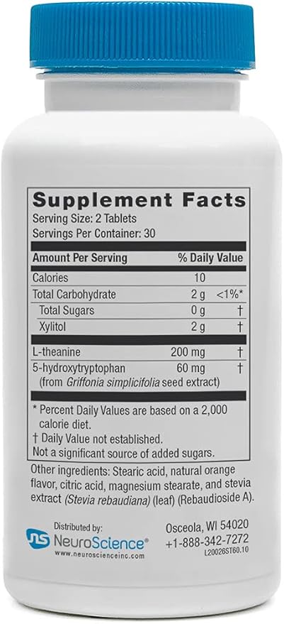 Neuroscience SeroTrex - Mood Support &amp Stress Relief Supplement with GABA L-Theanine + 5-HTP - Chewable Calm Aid Tablets for Calm Rest &amp Relaxation (60 ct)