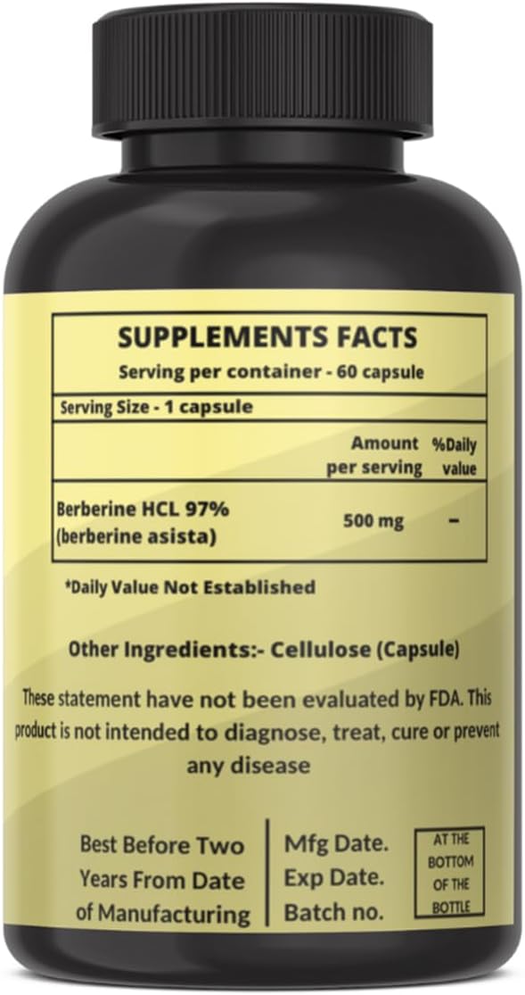 Organic Berberine HCL Extract 500mg Premium Strength Berberine Supplement to Support Overall Wellness for Men Women |120 Capsules