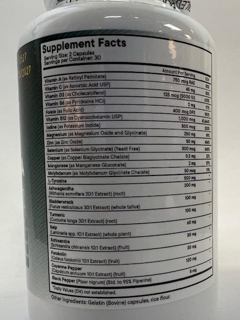 Selenium Zinc Iodine L Tyrosine Ashwagandha - Thyroid Support Supplement for Women and Men with Bladderwrack Turmeric Silica Kelp Schisandra - 60 Count (Pack of 3)