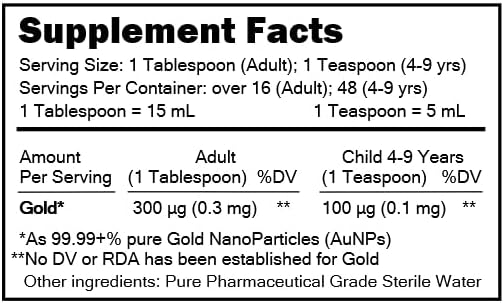True Colloidal Gold Dietary Supplement - 250 mL in Clear Glass Bottle