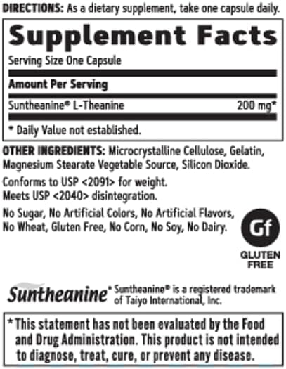 GNC L-Theanine 200mg Promotes Relaxation 60 Capsules