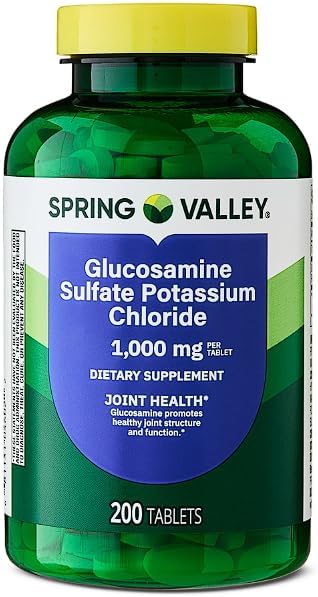Glucosamine Sulfate Potassium Chloride 1000 mg Spring Valey | Joint Health Support | 200 Tablets + Daily Supplement Tracker Sticker