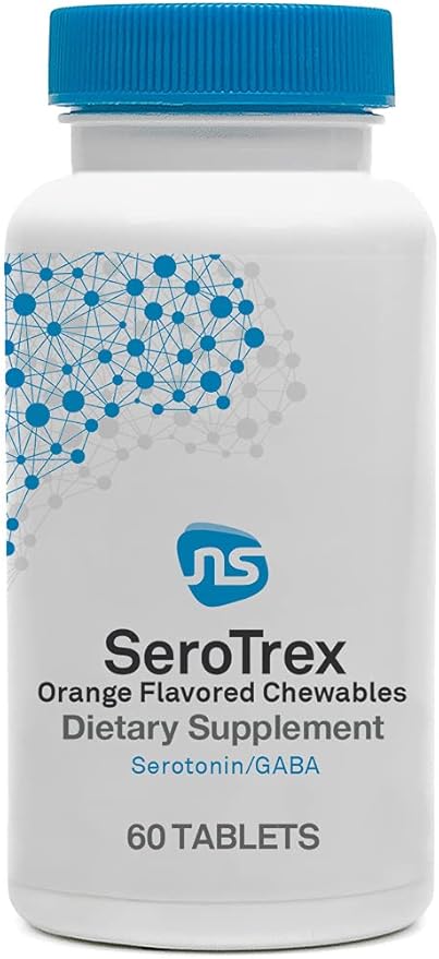 Neuroscience SeroTrex - Mood Support &amp Stress Relief Supplement with GABA L-Theanine + 5-HTP - Chewable Calm Aid Tablets for Calm Rest &amp Relaxation (60 ct)