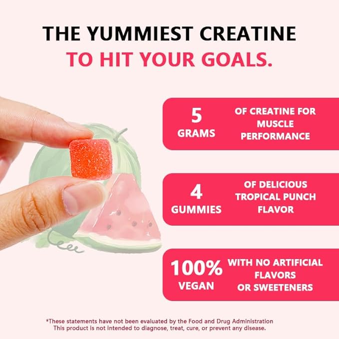 Creatine Monohydrate Gummies 5g for Men &amp Women 120 Count Watermelon Chewables Creatine Monohydrate for Muscle Strength Muscle Builder Energy Boost Pre-Workout Supplement