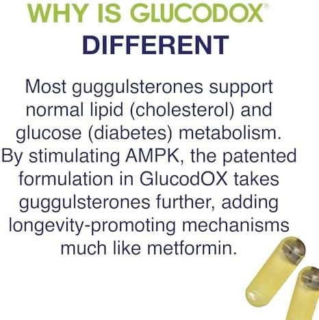 GlucodOX AMPK Activator Supplement – AMPK Enzyme Metabolism Booster Guggul Supplement for Body Management &amp Longevity – Vegan Metabolic Support - 30 Day Supply (60 Capsules)