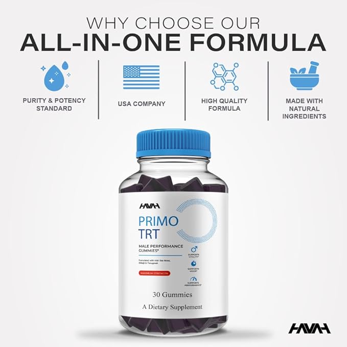 (2 Pack) Primo TRT Maximum Strength Performance Gummies PrimoTRT Gummy Supplement Prime TRT Maximum Strength Advanced Shiljait Vitamin Support Supplement Primo TRT Premium Gomitas (2 Month Supply)