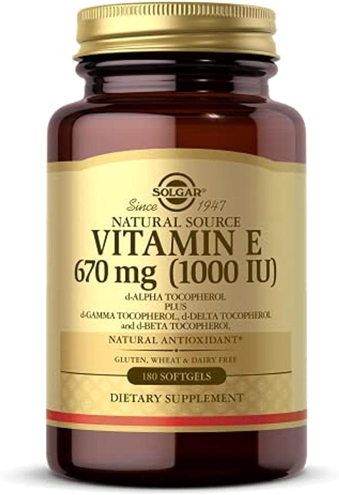Solgar Vitamin E 670 mg (1000 IU) 180 Softgels - Natural Antioxidant Skin &amp Immune System Support - Naturally-Sourced Vitamin E - Gluten Free Dairy Free - 180 Servings