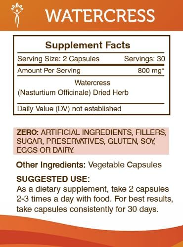 Secrets of the Tribe Watercress 60 Capsules 800 mg Watercress (Nasturtium Officinale) Dried Herb (60 Capsules) (Pack of 2)
