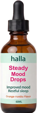 Halla Steady Mood Drops with Saffron Extract – Fast Absorption Cognitive &amp Emotional Balance Supplement – Advanced Brain Nutrient Blend – Orange Vanilla Flavor 2 fl oz