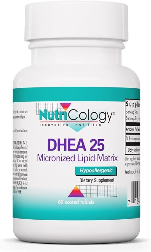 Allergy Research Group NutriCology DHEA 25mg Supplement - Micronized Lipid Matrix Hormone Support Support for Women &amp Men Hypoallergenic Soy-Free Scored Tablets - 60 Count