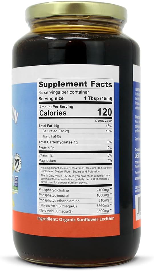 Organic Sunflower Lecithin Liquid - 32 fl oz - Certified USDA Organic - Cold Pressed (Solvent Free) - Non-GMO Project Verified