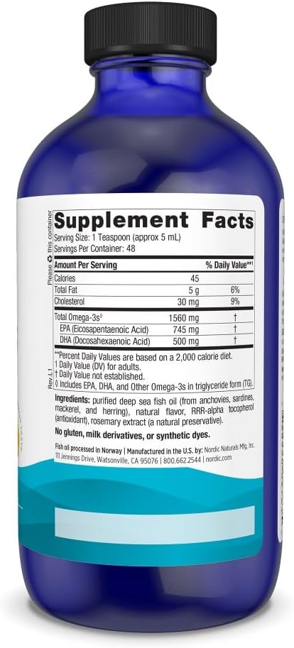 Nordic Naturals Omega-3 Lemon Flavor - 8 oz - 1560 mg Omega-3 - Fish Oil - EPA &amp DHA - Immune Support Brain &amp Heart Health Optimal Wellness - Non-GMO - 48 Servings