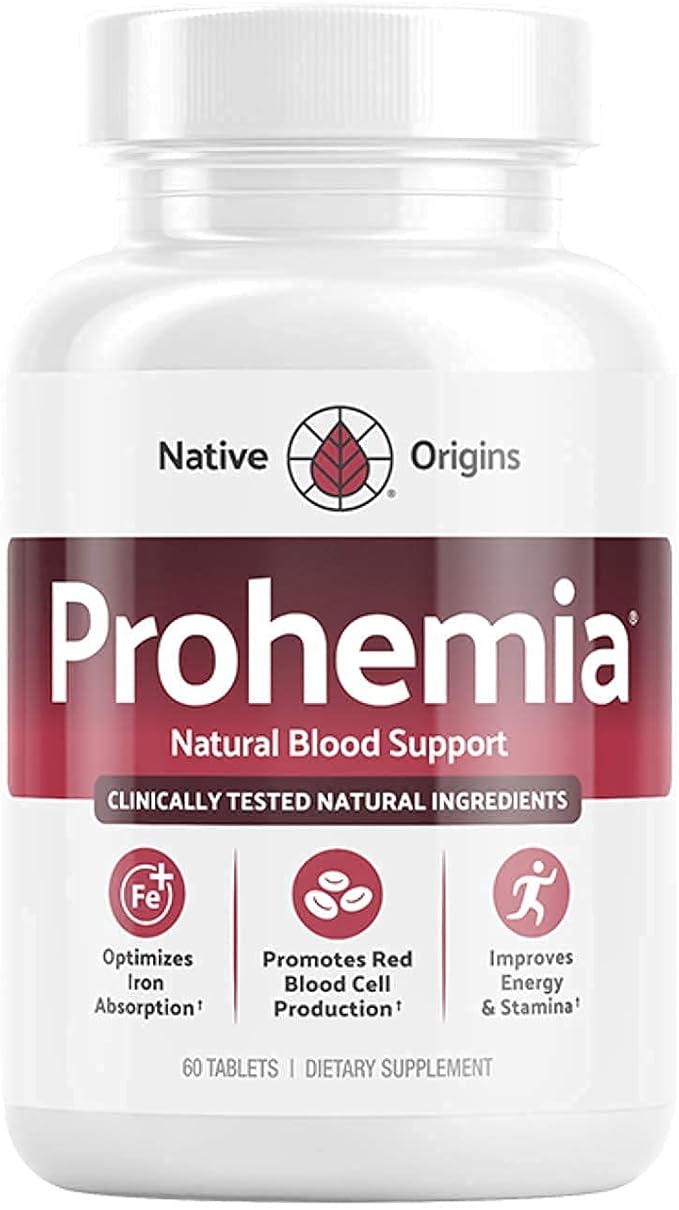 Natural Blood Builder Iron Supplement and Support for Healthy RBC &amp Oxygen Levels and Red Blood Cells Production for Women and Men - 60 Pills