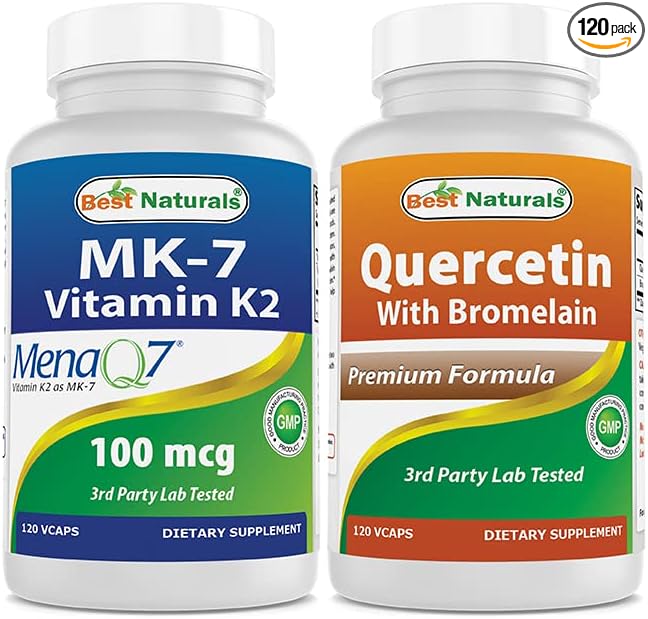 Best Naturals MK-7 Vitamin K2 100 mcg &amp Quercetin with Bromelain 800 mg