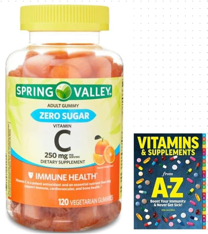 Spring Valley Zero Sugar Vitamin C Gummies Dietary Supplement 250 mg 120 Count +Better Guide Vitamins Supplements