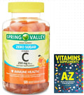 Spring Valley Zero Sugar Vitamin C Gummies Dietary Supplement 250 mg 120 Count +Better Guide Vitamins Supplements