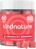 kindnature Vitamin B1 Gummies 500mg – High Potency Thiamine Supplement for Energy Focus &amp Nervous System – Vegan Non-GMO Chewable B1 Vitamins for Adults &amp Kids – Natural Strawberry Flavor –