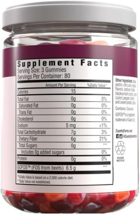 CONTR FRM Fiber Gummies Sugar Free G6 Fiber PER Serving Mixed Fruit Flavor 240 CT