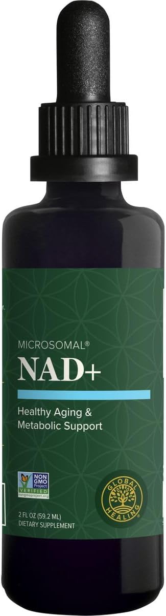 Global Healing Premium NAD+ Liquid Supplement - Sublingual NAD Drops - Liposomal NAD Plus Serum for Cellular Renewal - Nicotinamide Riboside Formula for Men &amp Women (2 Oz)