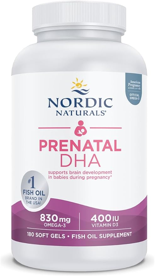 Nordic Naturals Prenatal DHA Unflavored - 180 Soft Gels - 830 mg Omega-3 + 400 IU Vitamin D3 - Supports Brain Development in Babies During Pregnancy &amp Lactation - Non-GMO - 90 Servings