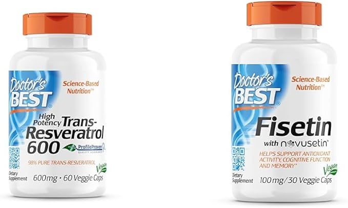 Doctor's BEST Trans-Resveratrol 600 mg 60 Count &amp Fisetin with Novusetin 100 mg 30 Count