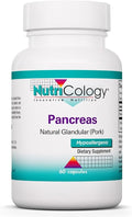 Nutricology Pancreas Pork 425mg Supplement - Pancreas Natural Glandular Pancreatic Enzymes Amylase Protease Lipase Hypoallergenic - 60 Count