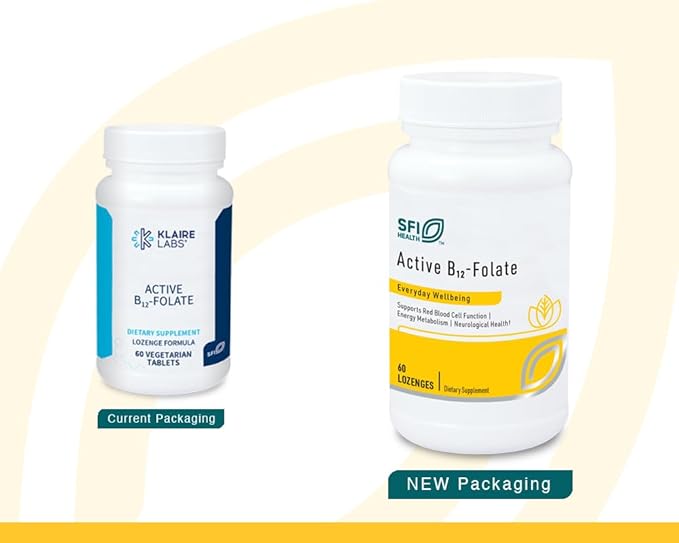 Klaire Labs SFI Health Active B12 - Folate Supplement - Dissolvable Lozenge with Methyl Folate &amp Vitamin B12 Methylcobalamin - Highly Absorbable - Support Healthy Mood Energy &amp Cognition (60